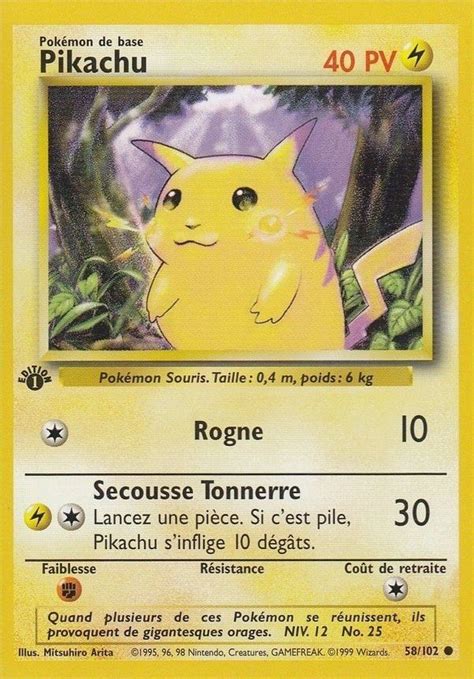 Pikachu édition 1 Carte Pokémon 58102 Set De Base