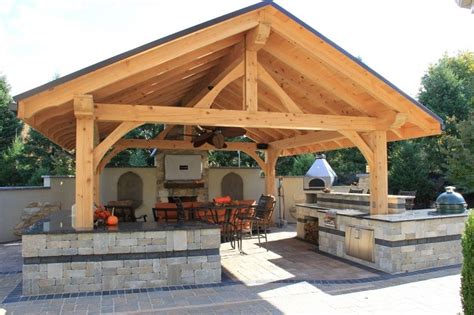 Timber Frame Pavilion With Full Outdoor Kitchen Including Pizza