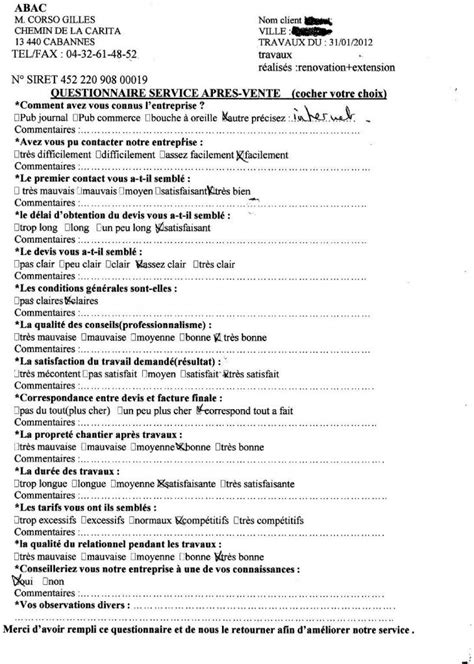 satifaction clients(questionnaire)