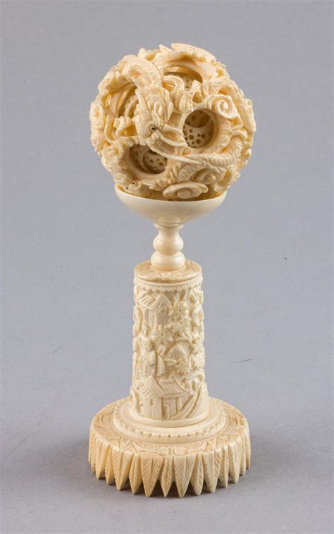 Lot A 19th Century Chinese Ivory Dragon Ball With Carved Base 6 X 2