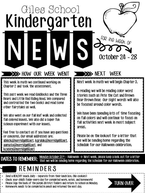 Newsletter Welcome To Kindergarten