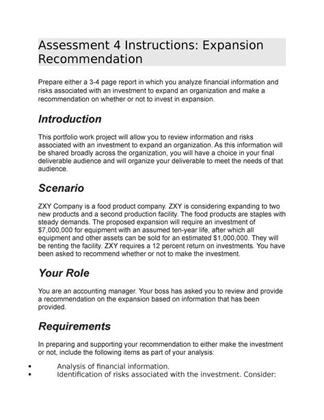 Assessment 4 Instructions Expansion Recommendation Assessment 4