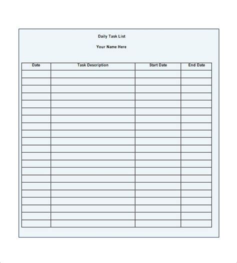 Printable Task List Pdf