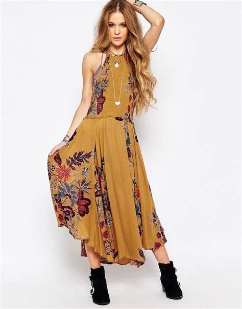 Boho Mustard Dress Flowy Dress Summer Style