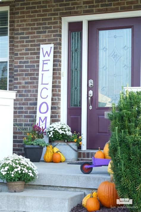 A Festive Fall Porch Two Purple Couches