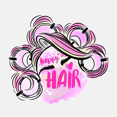 Premium Vector Happy Hair Handwritten Lettering Hairstyle With Curlers