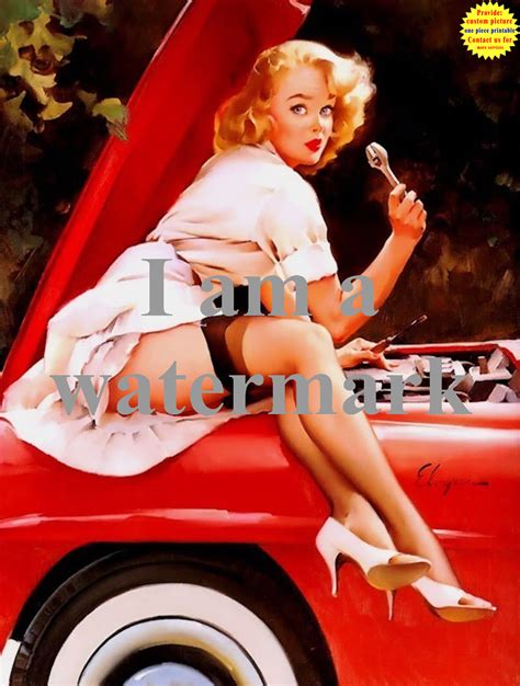 Pin Up In A Garage Retro Poster Metal Signs Tin Plate Cafe Decor Plate