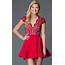 Short Red Lace Cap Sleeve Party Dress