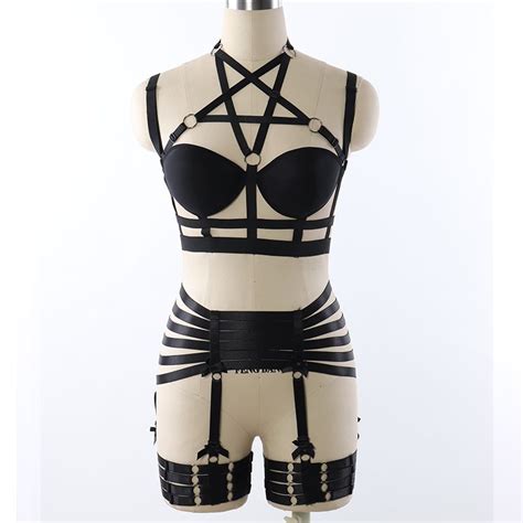 2021 jlx harness pentagram body harness bdsm bondage garter belt set black elastic adjust strap