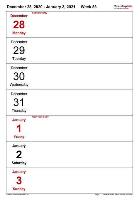 Weekly Calendar 2021 Uk Free Printable Templates For Excel