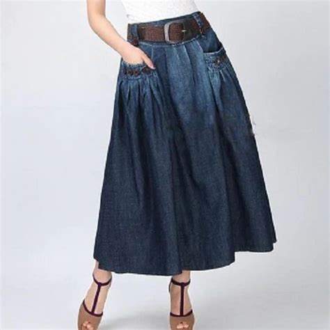 Denim All Match Loose Jeans Skirt Elastic Waist Long Skirt In 2022