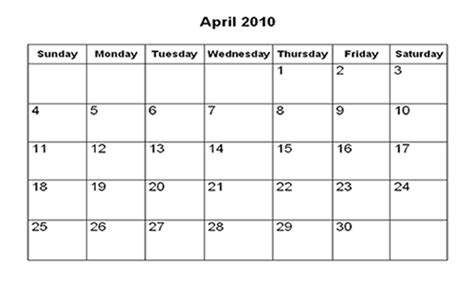 April 2010 Calendar 1 Redemption Ministry