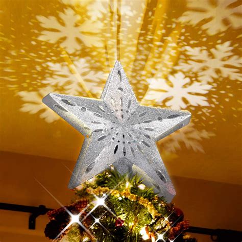 Hawee Christmas Tree Topper Lighted Led Rotating White Snowflake