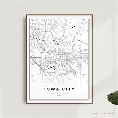Iowa City Map Print Iowa City Street Map Poster Iowa Modern Etsy