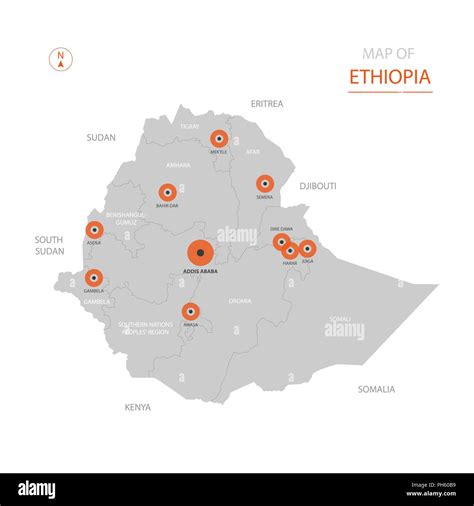 Stylized Vector Ethiopia Map Showing Big Cities Capital Addis Ababa
