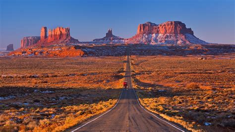 Winter Desert Straight Truck Road Mountains Arizona Monument Valley