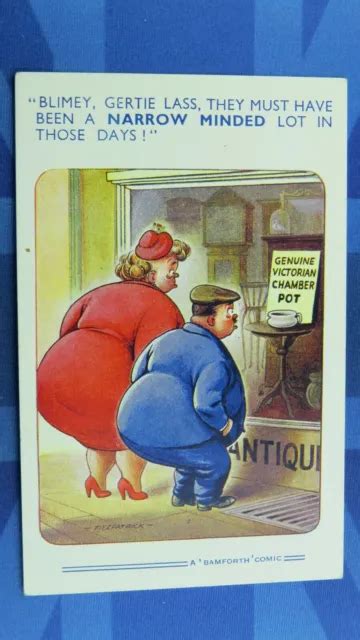 Saucy Bamforth Comic Postcard 1960s Bbw Fat Lady Man Bum Victorian Chamber Pot Eur 953
