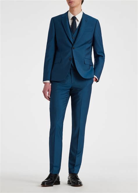 The Soho Mens Tailored Fit Indigo Wool Mohair Three Piece Suit