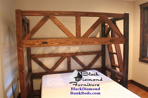 1 is a perspective view of a bunk bed with perpendicular bunks showing my new design; Timberbunk Custom Bunk Bed