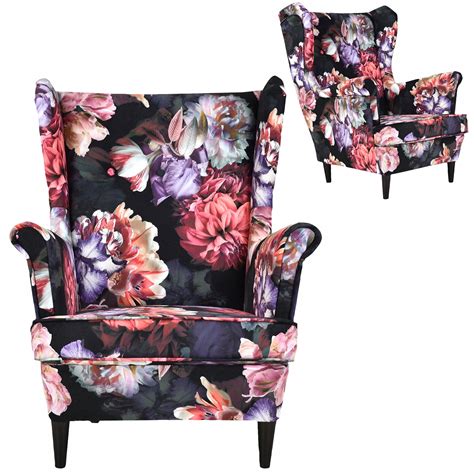 Fotel uszak pastelowe kolorowe kwiaty ciemne tło 750 zł Allegro pl
