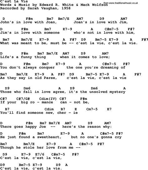 Song Lyrics With Guitar Chords For C Est La Vie Sarah Vaughan 1958
