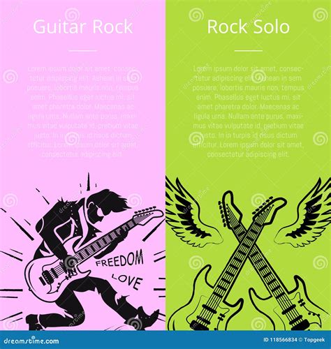 Set Of Posters With Guitars Vector Flat Illustration Collection Flyer