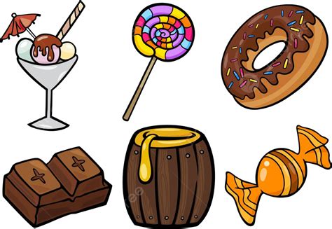 Sweet Food Objects Cartoon Illustration Set Dessert Clip Art Art Vector