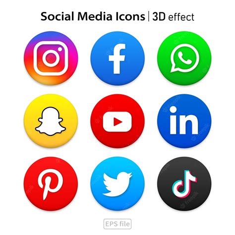 Premium Vector Popular Social Media Icons 3d Effect Set