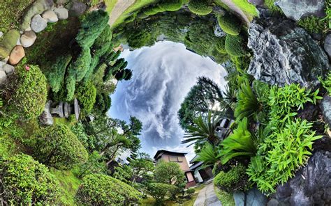 Nature Landscape Trees Clouds Panoramic Sphere Fisheye Lens