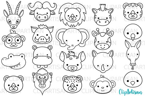 African Animal Faces Clipart Safari Animals Digital Stamps By
