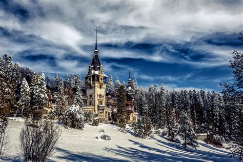 Winter 1080p Peles Castle Castle Forest Castles Snow Romania