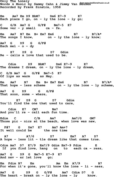 Song Lyrics With Guitar Chords For Only The Lonely Frank Sinatra 1958