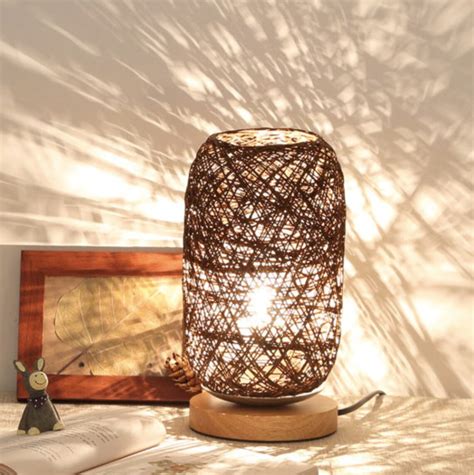 Hand Knit Rattan Bedside Indoor Lamp Table Lamp Table Etsy