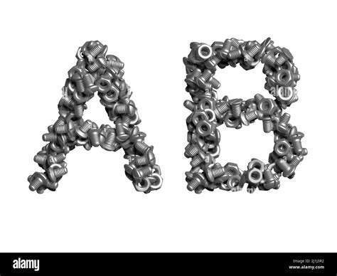 3d Alphabet Uppercase Letters Made Of Bolts 3d Illustration On White