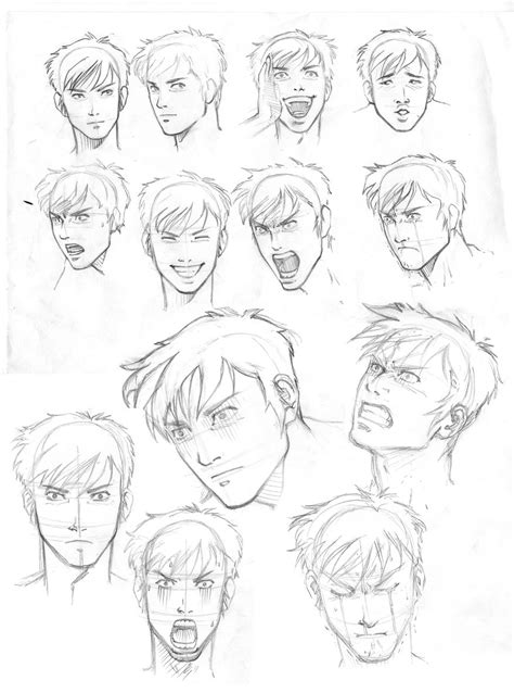 male anime expressions reference draw the eyebrows high up on the face with the inner tips