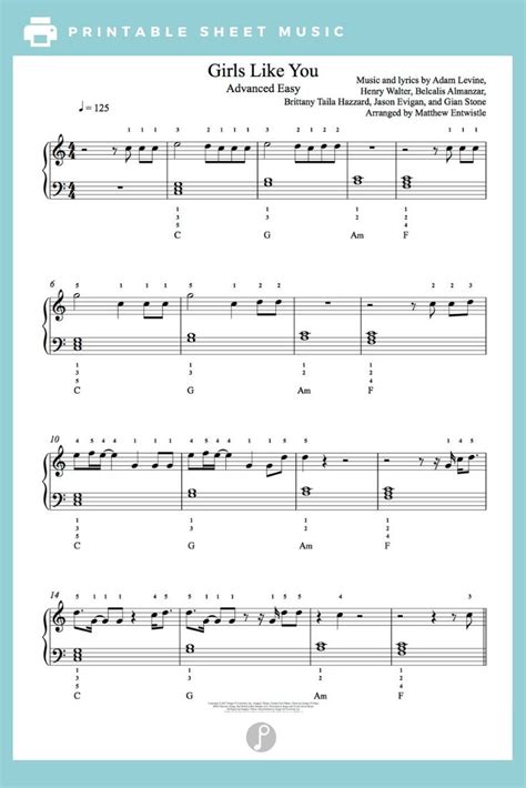 Girls Like You By Maroon 5 Feat Cardi B Piano Sheet Music Advanced Level Piano Sheet Music