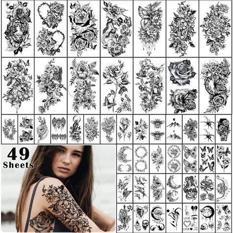 Buy SOOVSY Sheets Flower Temporary Tattoo Butterfly Half Arm Tattoos For Women Bee Crescent