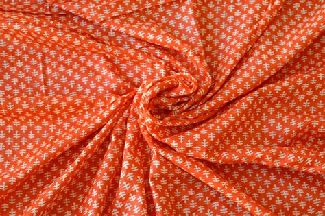 Cotton Fabric Indian Fabric Printed Cotton Orange Cotton Etsy