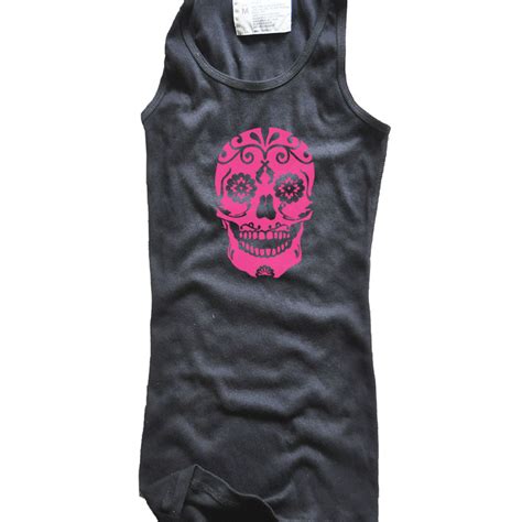 Frosty Tees Womens Punk Rock Pink Classic Sugar Skull Tight Fit Ribbed