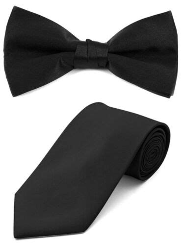 Mens Classic Solid Color Black Satin Neck Tie And Banded Bow Tie Ebay