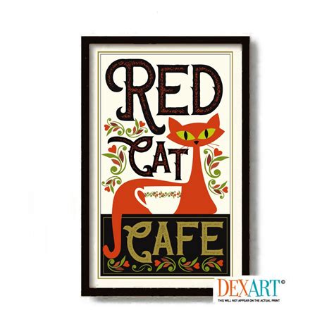Orange Cat Art Print Boho Decor Cafe Sign Kitchen Wall Art Etsy