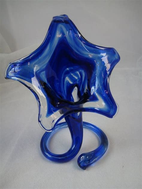 Cobalt Blue Vintage Hand Blown Glass Blue Flower By Myvintagefind