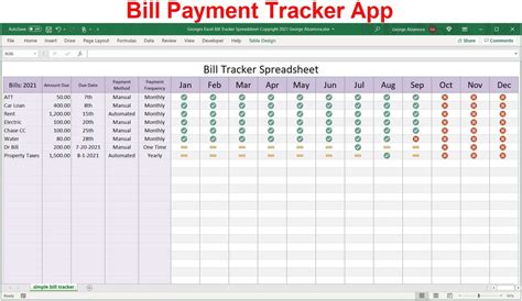 Bill Tracker App Monthly Payment Planner Excel Spreadsheet