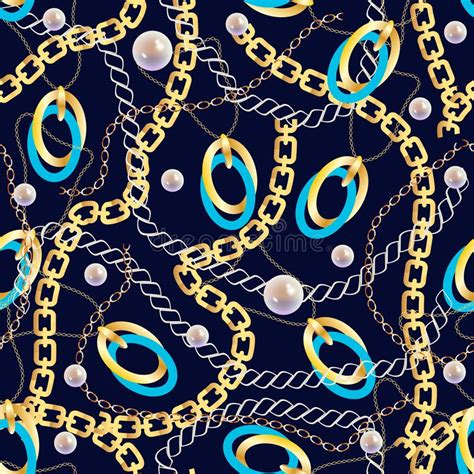 Fashion Seamless Pattern With Golden Chains Fabric Design Background