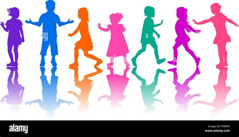 Colored Silhouettes Of Children On A White Background Young Children