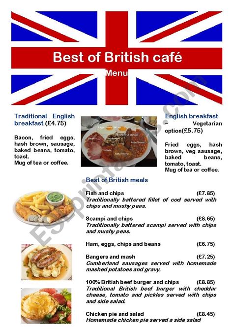 Menu 1 best of British café ESL worksheet by feenanou