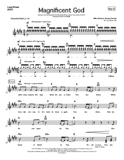 Magnificent God Sheet Music PDF Big Daddy Weave PraiseCharts