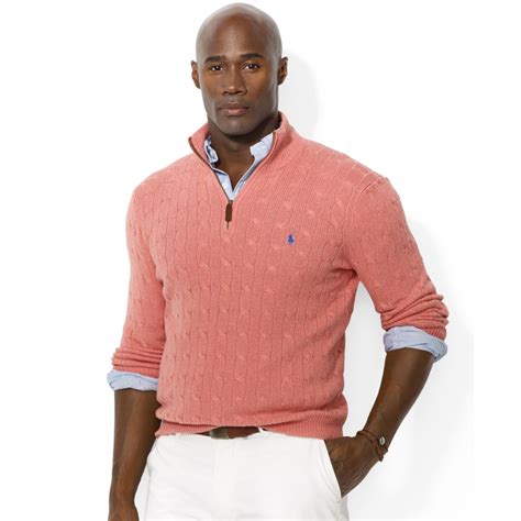 Lyst Ralph Lauren Half Zip Cable Knit Tussah Silk Sweater In Pink For Men