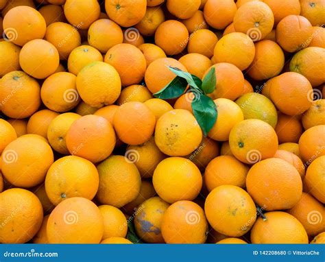 Fresh Juicy Organic Oranges On The Farmers Market Close Up Orange