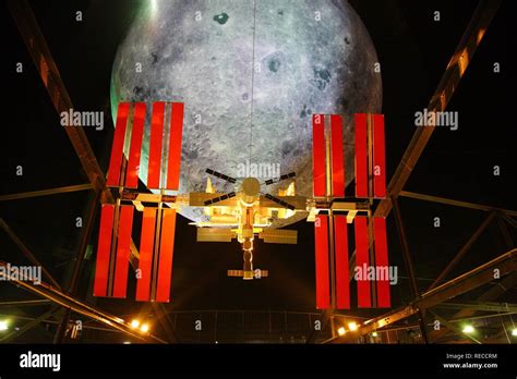 Model Of The Iss International Space Station And The Moon Out Of